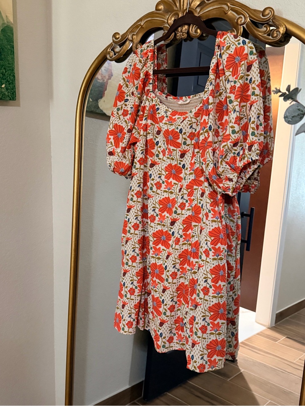 Kori Orange Floral Puff-Sleeve Mini Dress